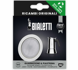Set of 1 Bialetti seal + 1 filter - 10-cup stainless steel Elegance moka pot range