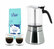 PYLANO Kiara Stainless Steel Moka Pot - 9 Cups + 2 Free Glasses