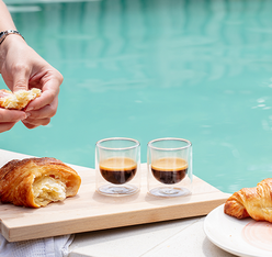 Italian coffee maker with two double-walled glass cups